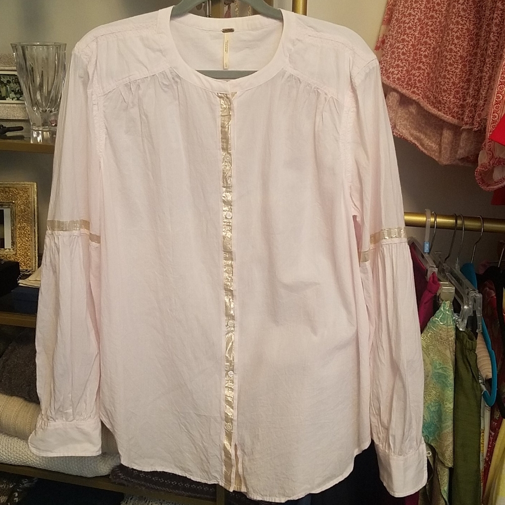 Free People Mandarin Collar Button Down Top